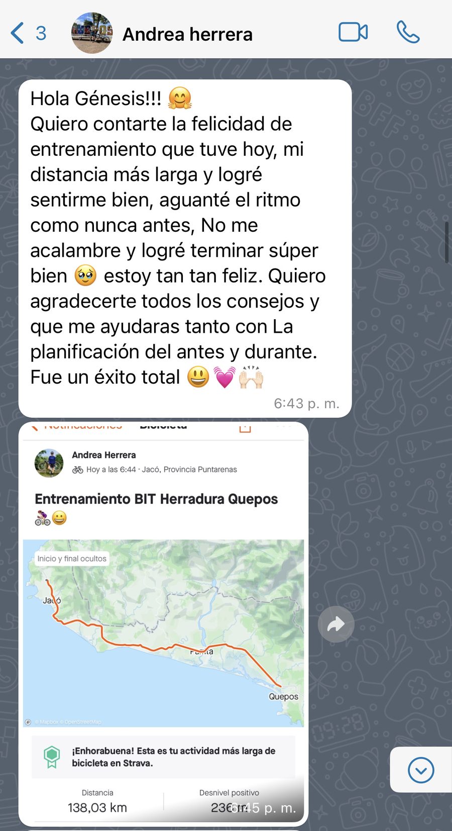 Andrea logró sus primeros 140 km