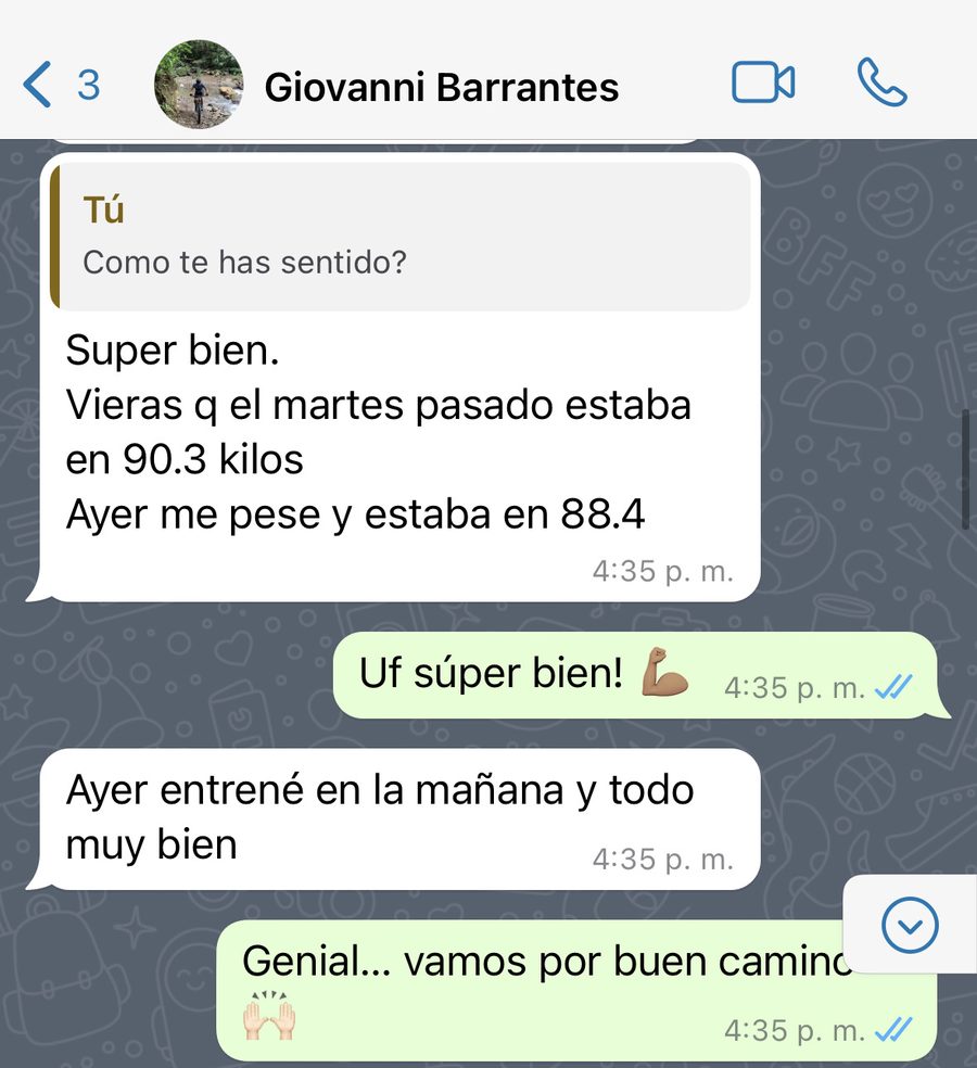 Giovanni perdió 2 kg en 2 semanas